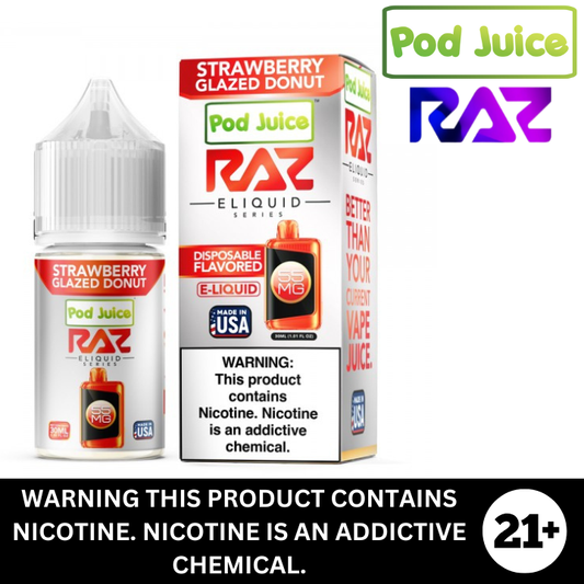 Strawberry Glazed Donut by Pod Juice Raz Salt Nicotine E-Liquid 30ml