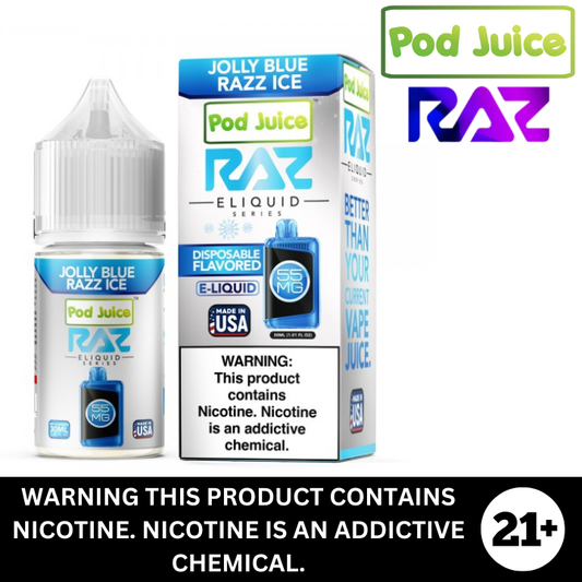 Blue Razz Cotton Candy by Pod Juice Raz Salt Nicotine E-Liquid 30ml