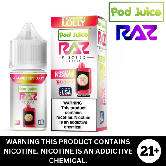 Strawberry Lolly by Pod Juice Raz Salt Nicotine E-Liquid 30ml