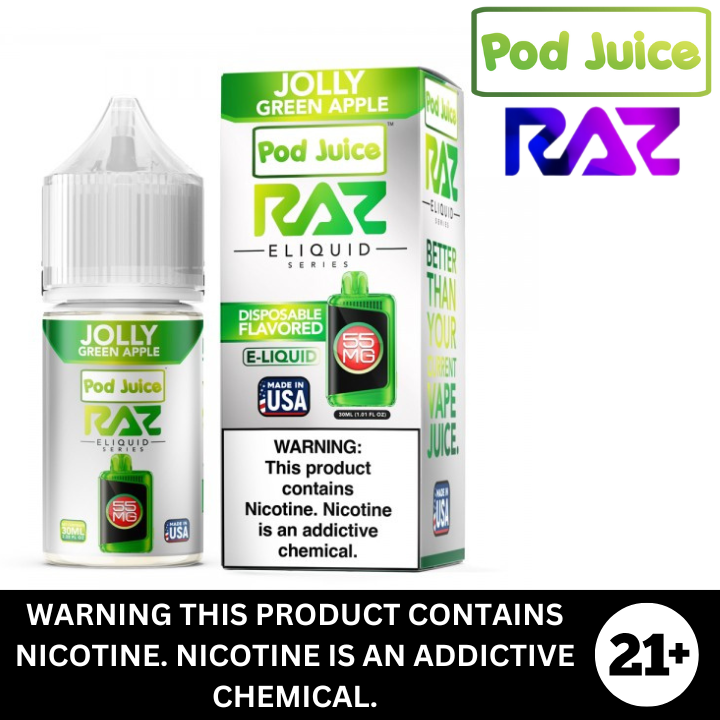 Jolly Green Apple by Pod Juice Raz Salt Nicotine E-Liquid 30ml